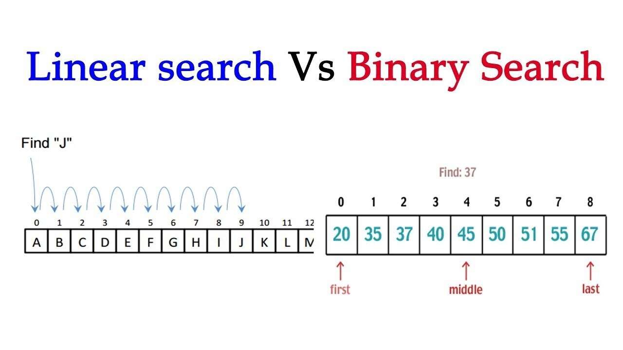 线性搜索 vs 二分搜索对比图