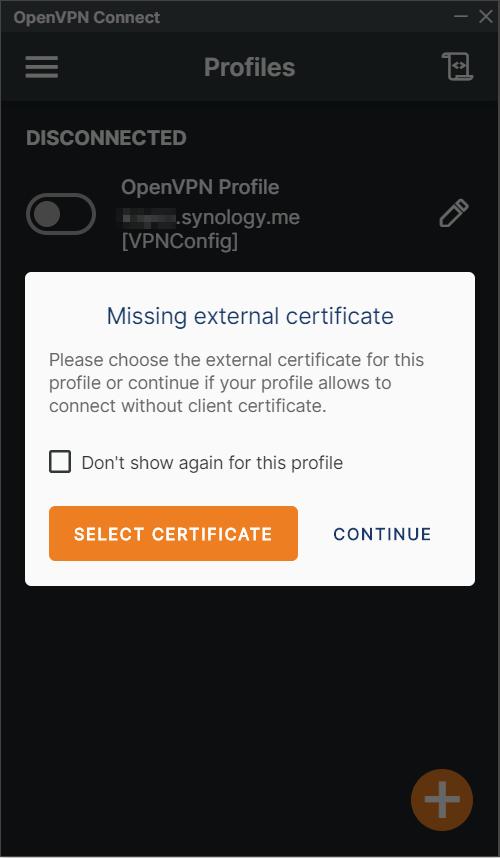 Missing external certificate