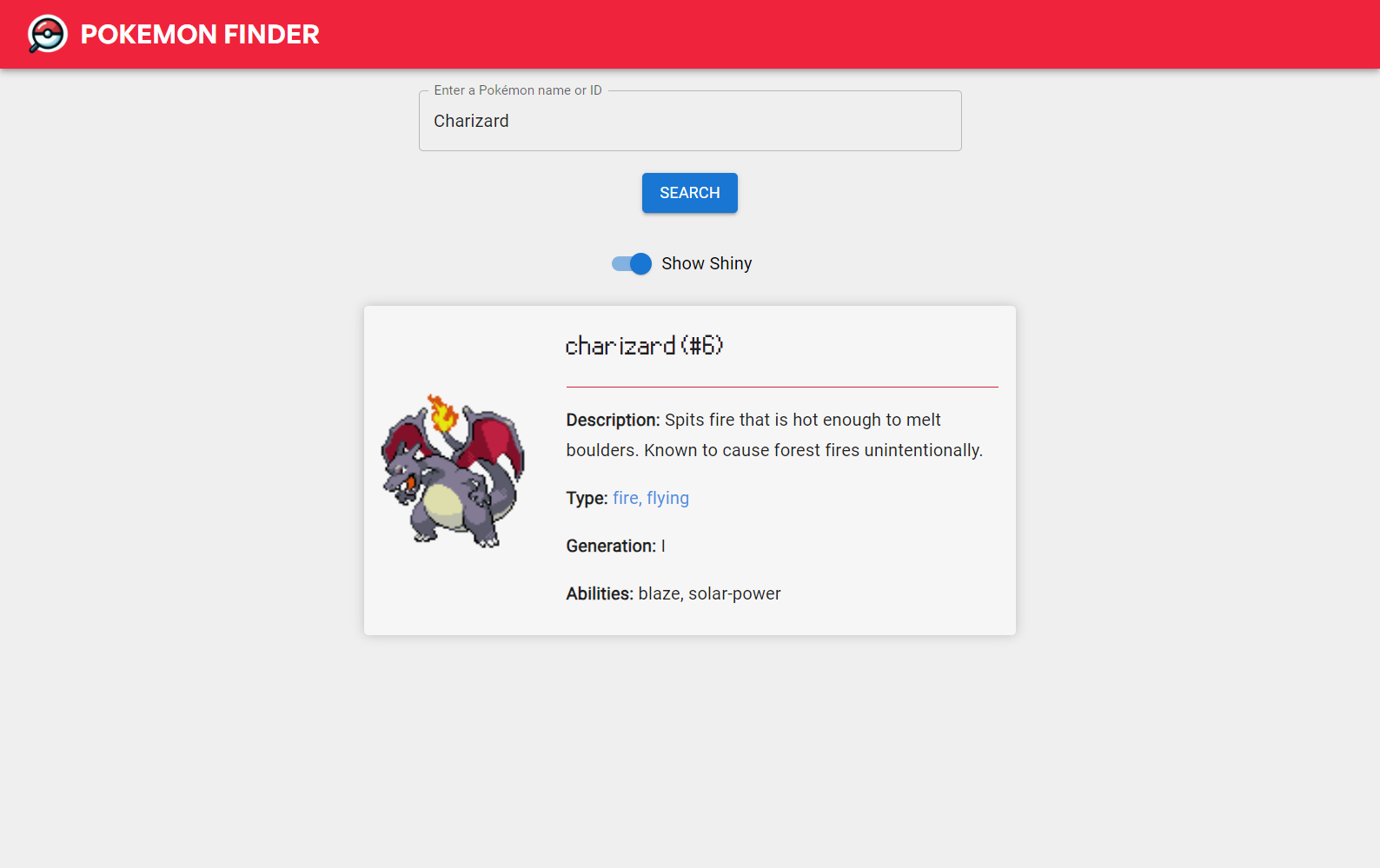 PokemonFinder main page