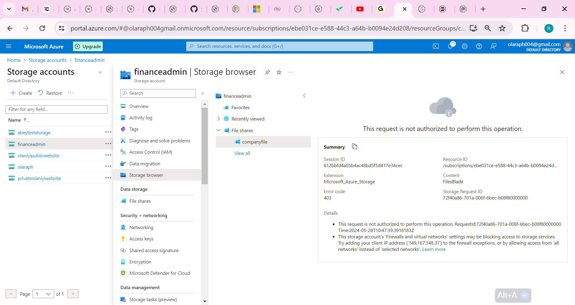 Verify the message not authorized to perform this operation