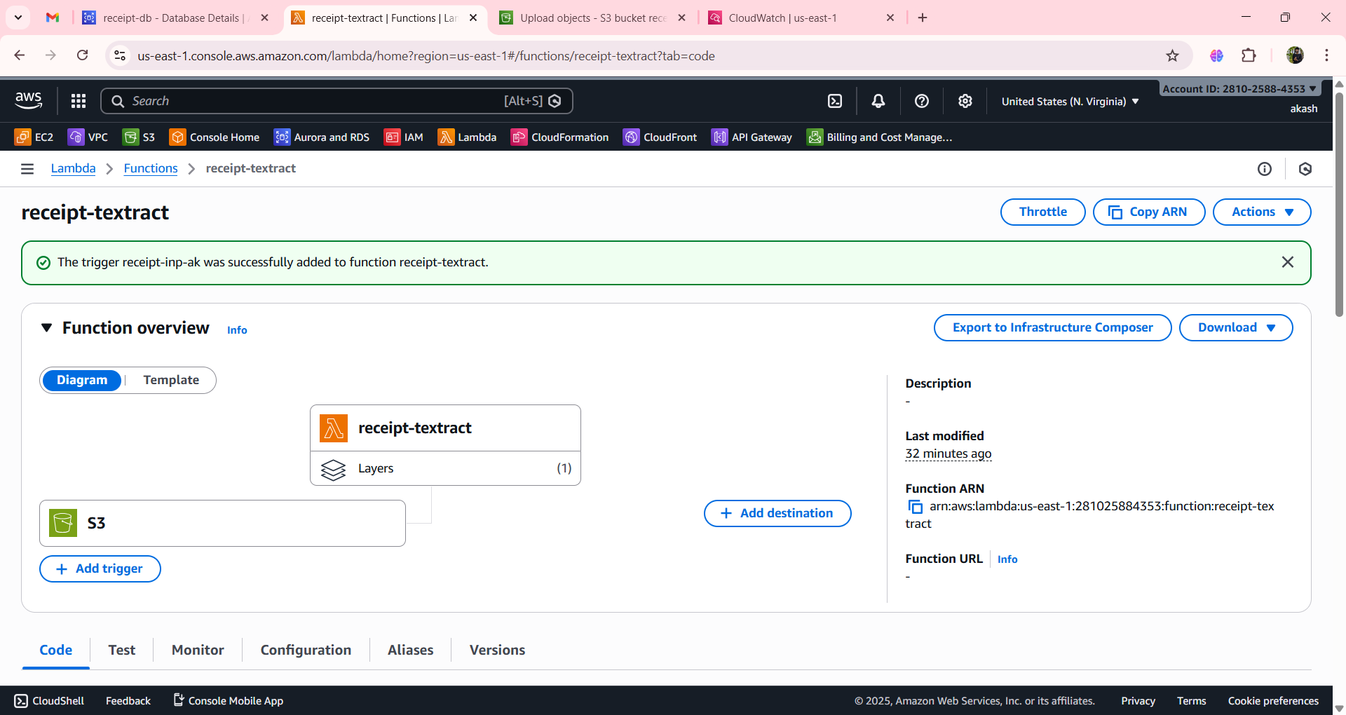 Lambda configuration screenshot