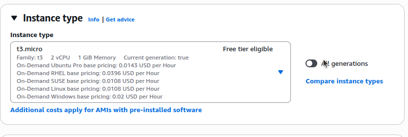Instance type selection