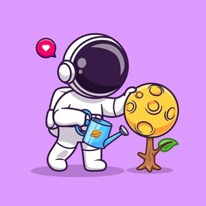 Astronaut watering plants