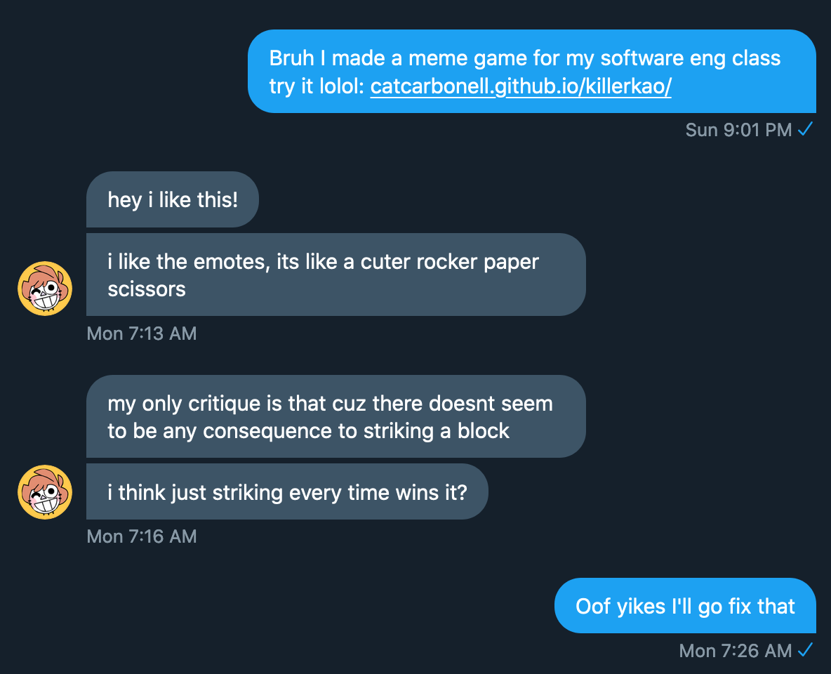 A friend pointing out that there is no punishment or feedback from when you spam the strike button.