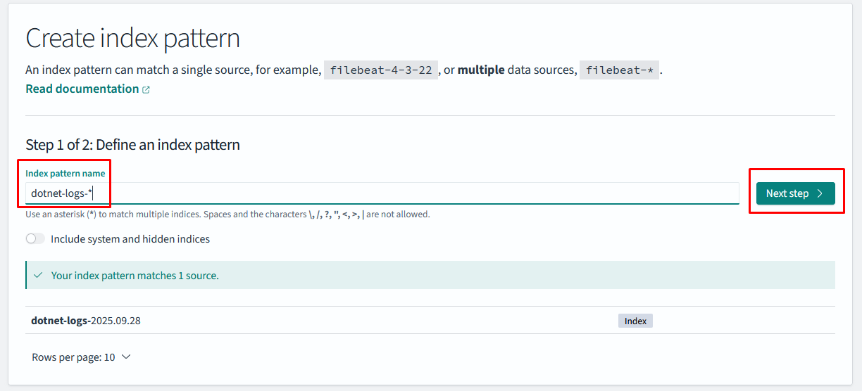 Specify the index name