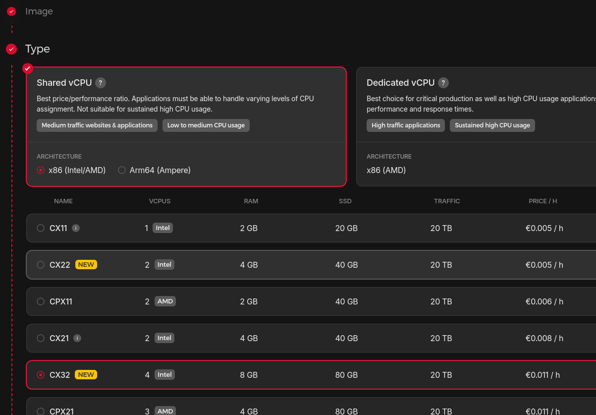 Choosing machine configuration