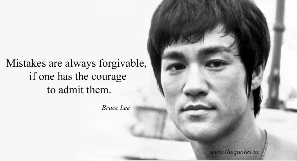 Image of Bruce Lee with the “Mistakes are always forgivable” quote