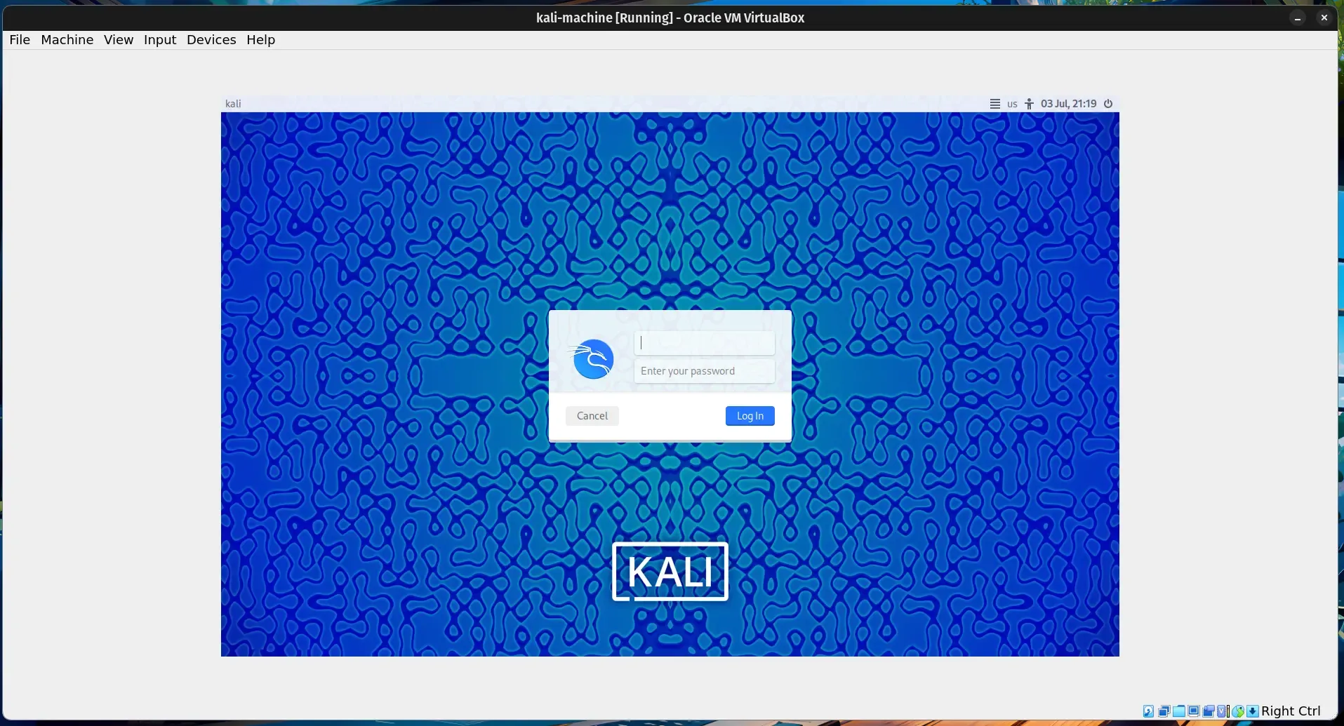 kali machine up and running
