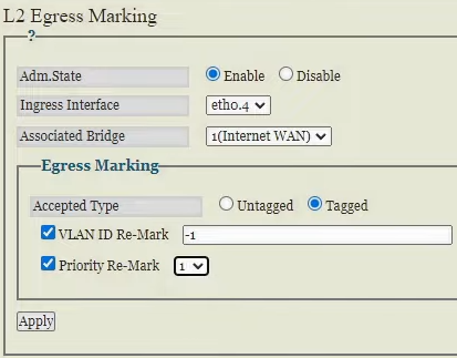 Completed Egress Marking configuration form