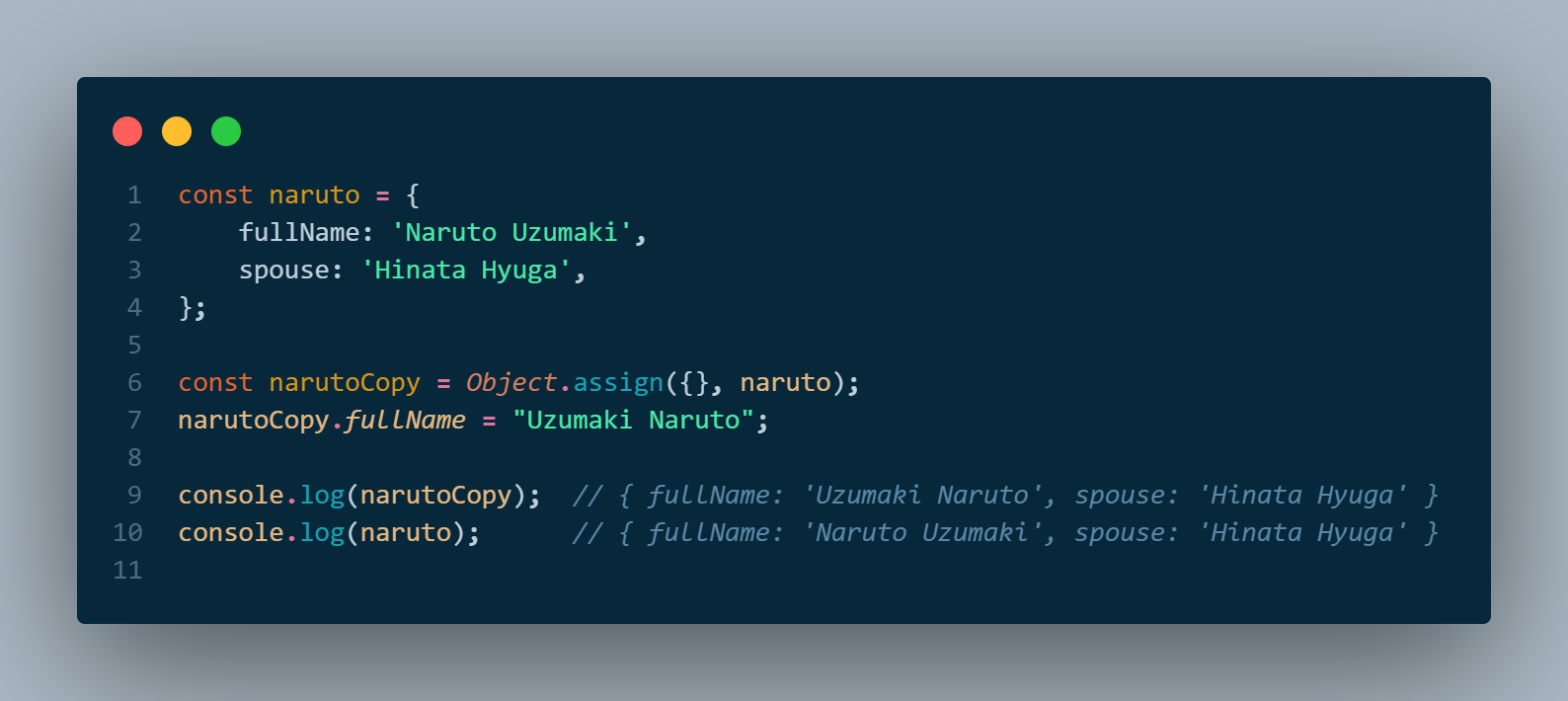 Code snippet of the shallow copy