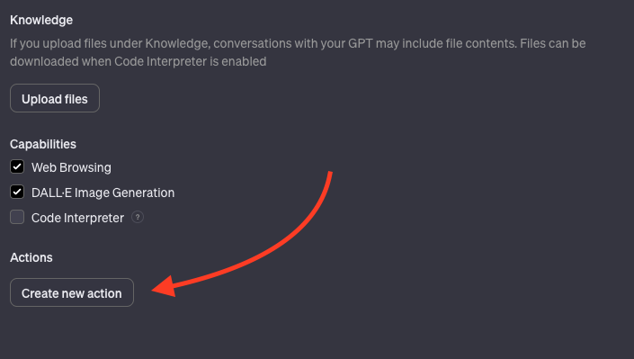 Add actions button in gpt editor