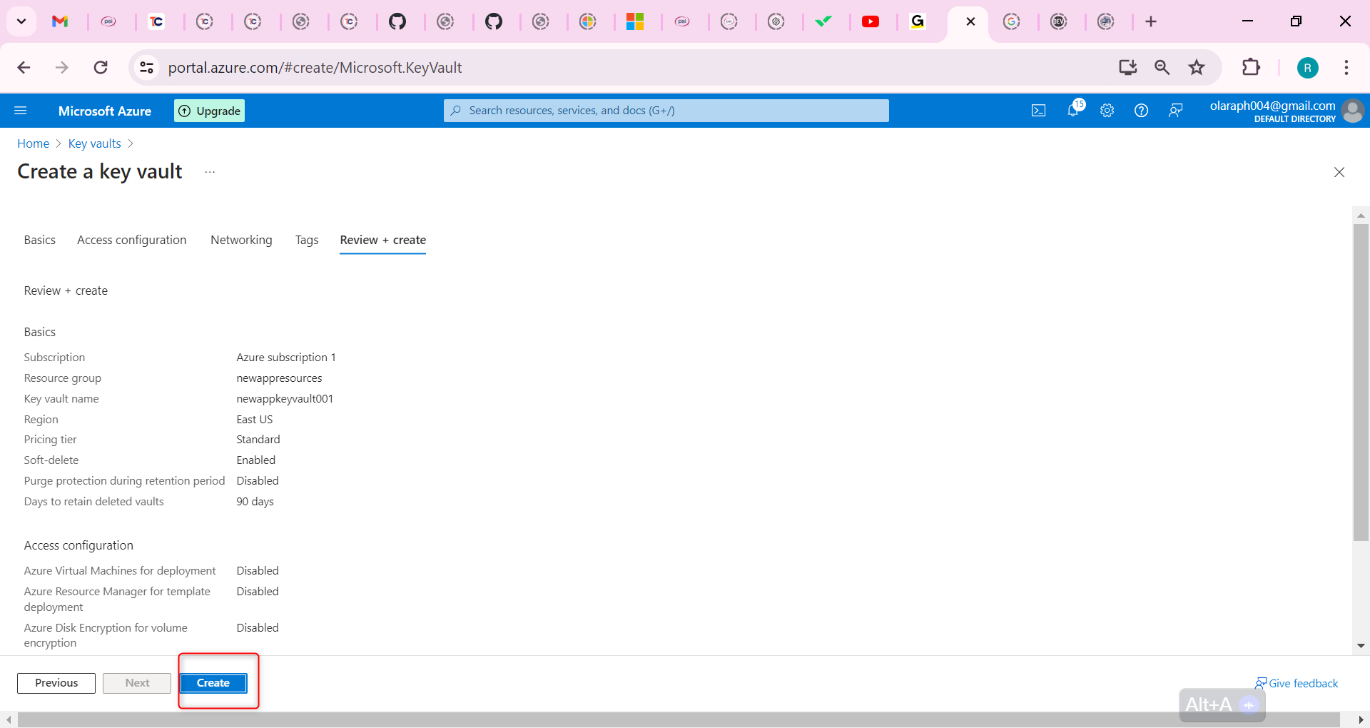 checks to complete and then select Create.