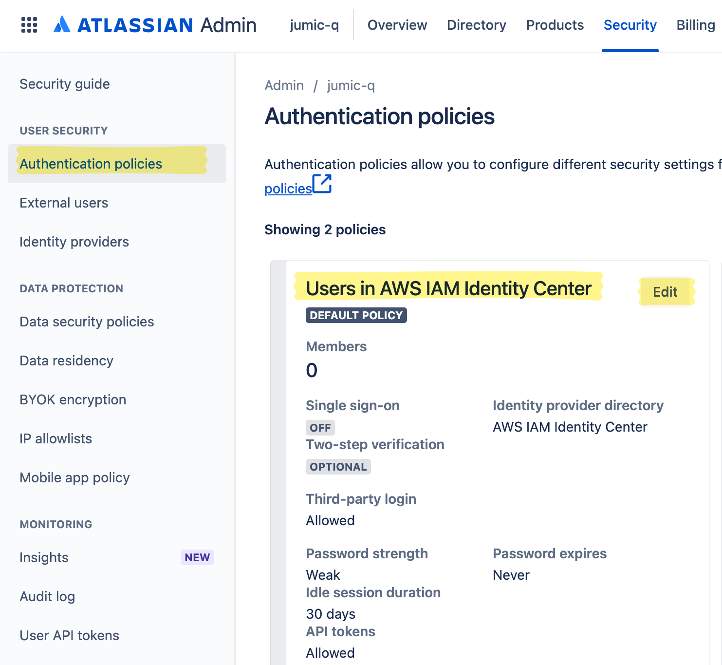 Update authentication policy