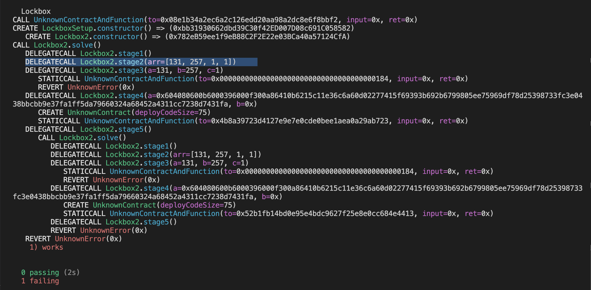 Terminal screenshot of stage2 passing