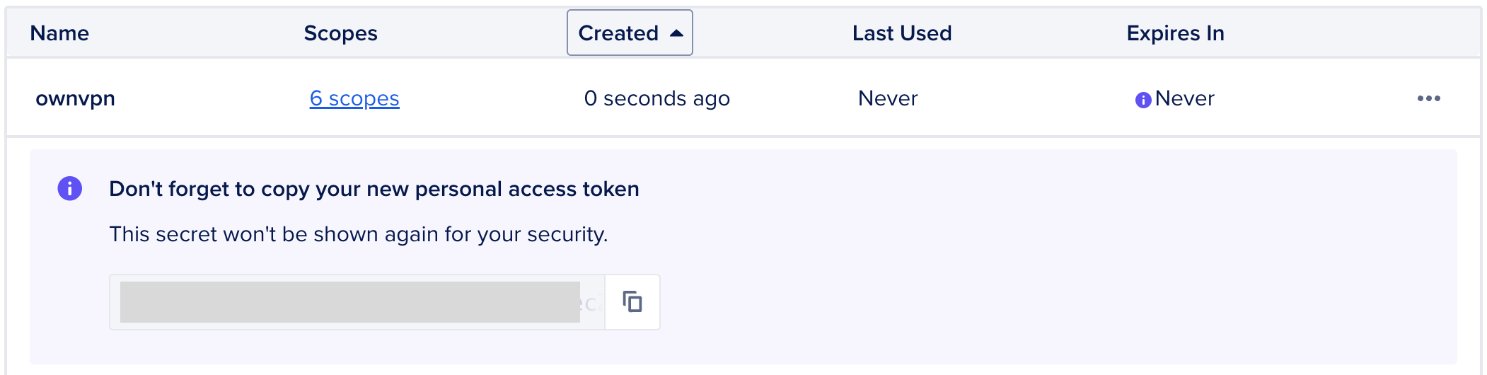 DigitalOcean new token generated