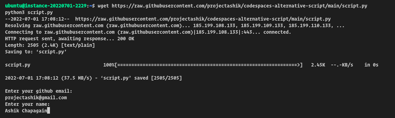 Asking for GitHub Email and name