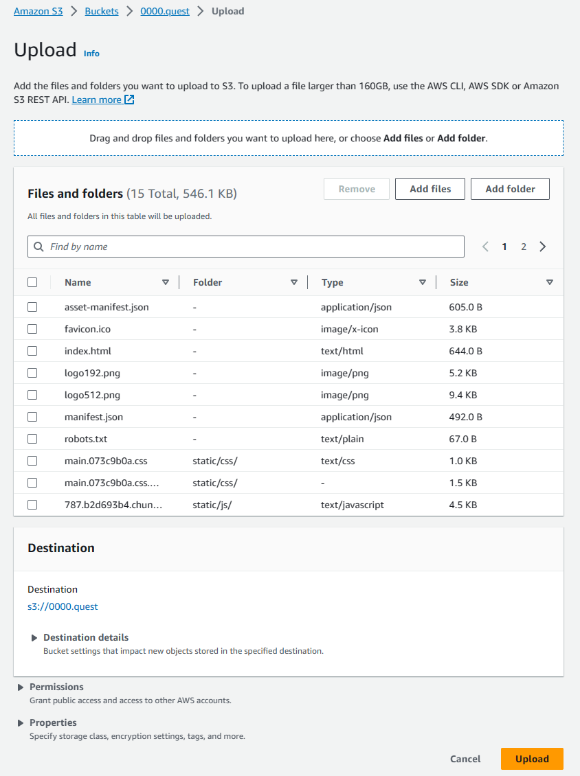 AWS S3 bucket upload preview screenshot