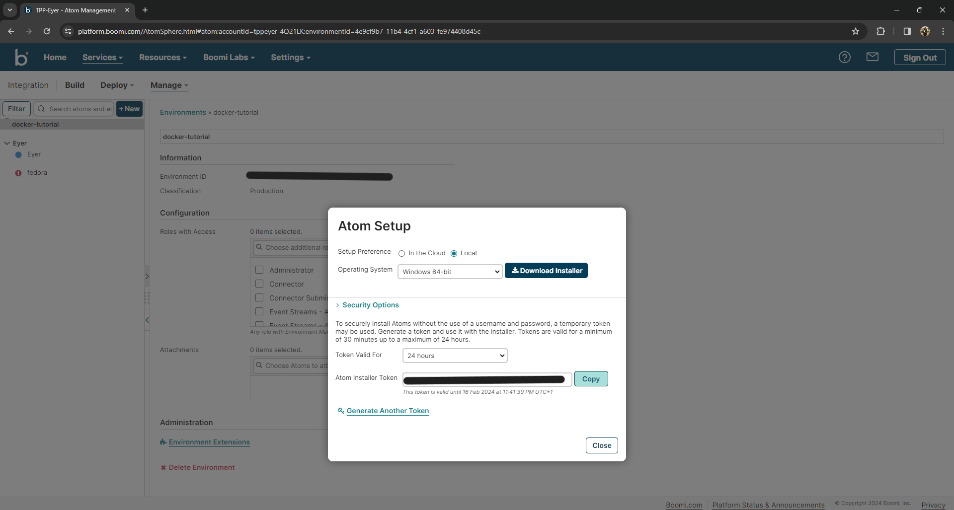 Generate Token modal