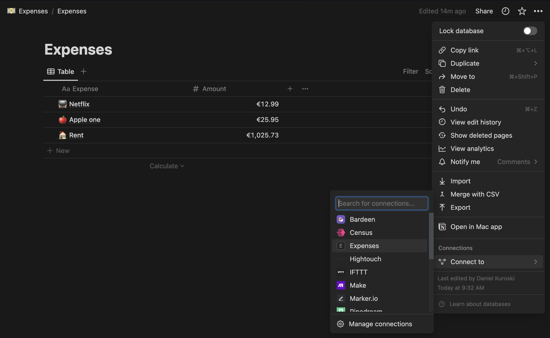 Connecting the integration into the database