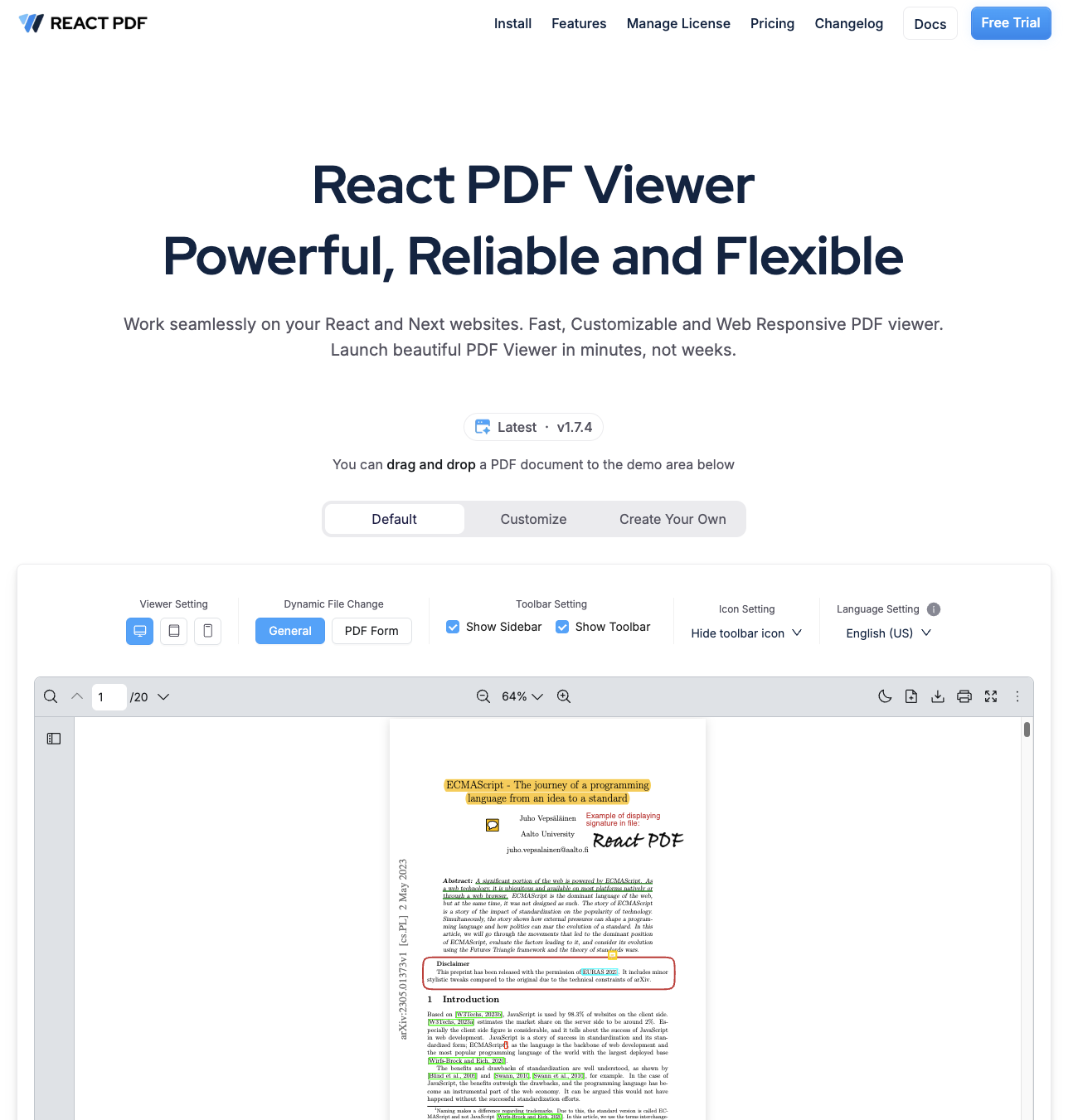 Screenshot of React PDF