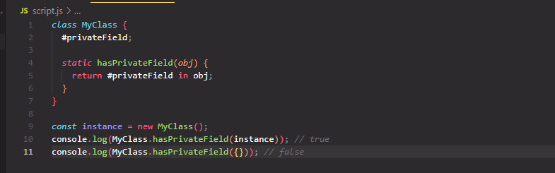 A code example showing how to check for a private field 