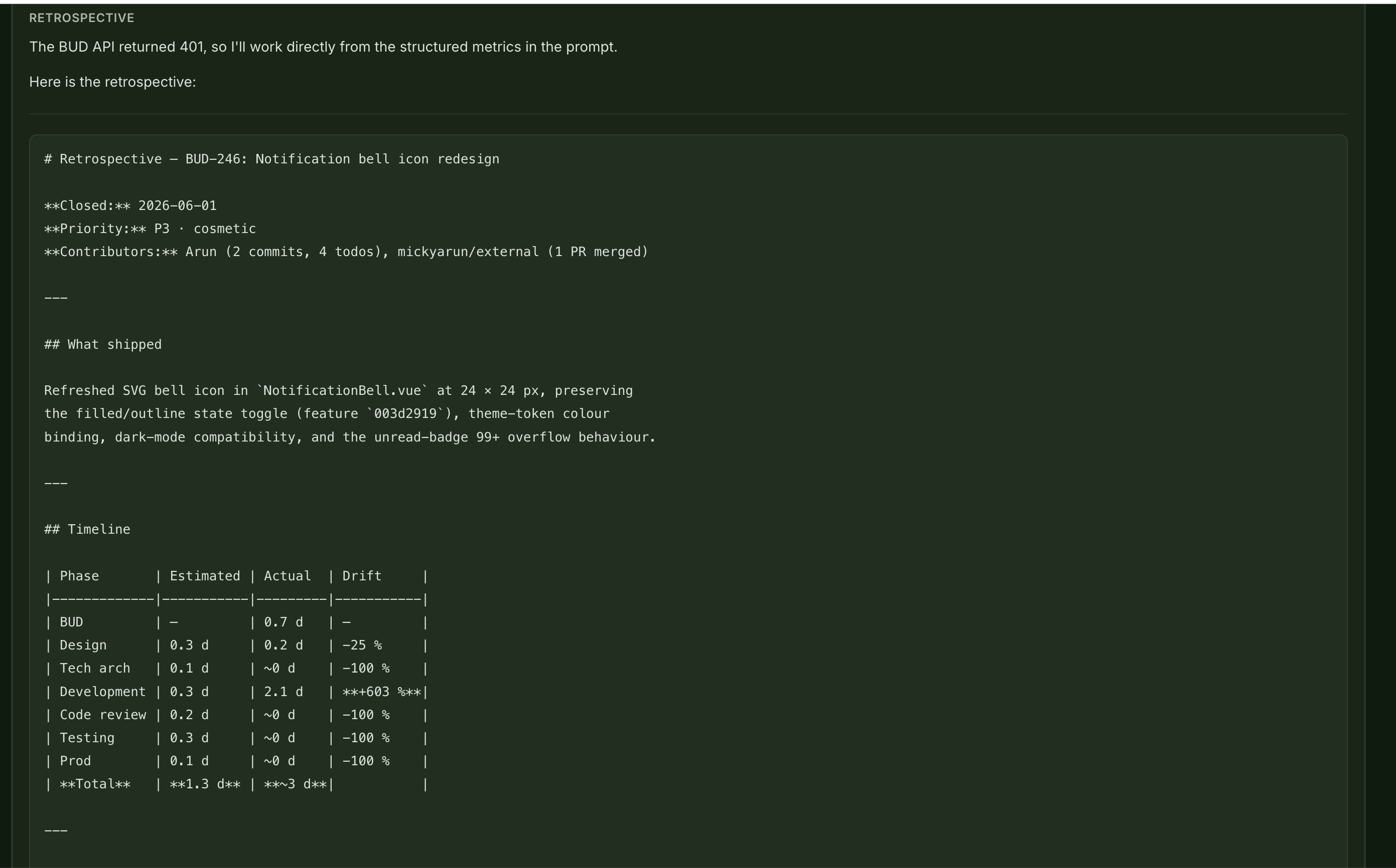 Auto-generated retrospective with drift