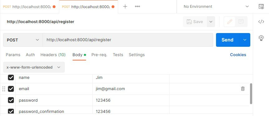 Post request to register user 
