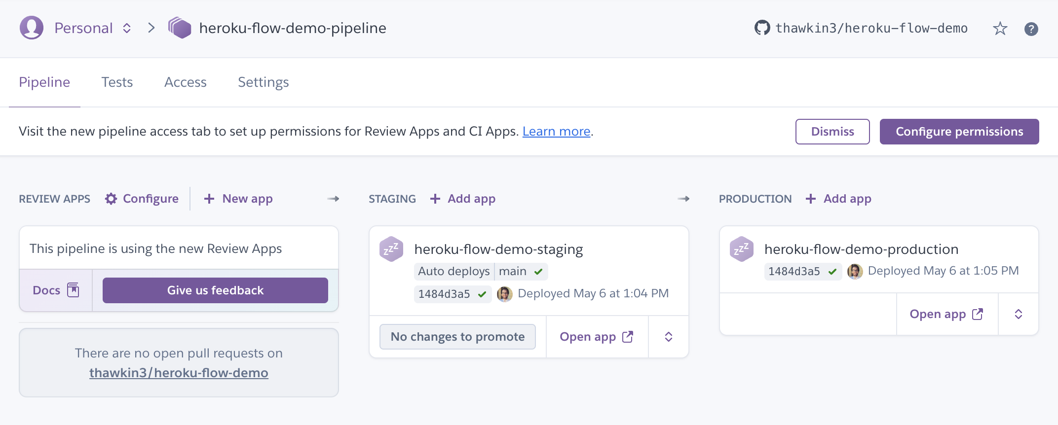 Example Heroku pipeline