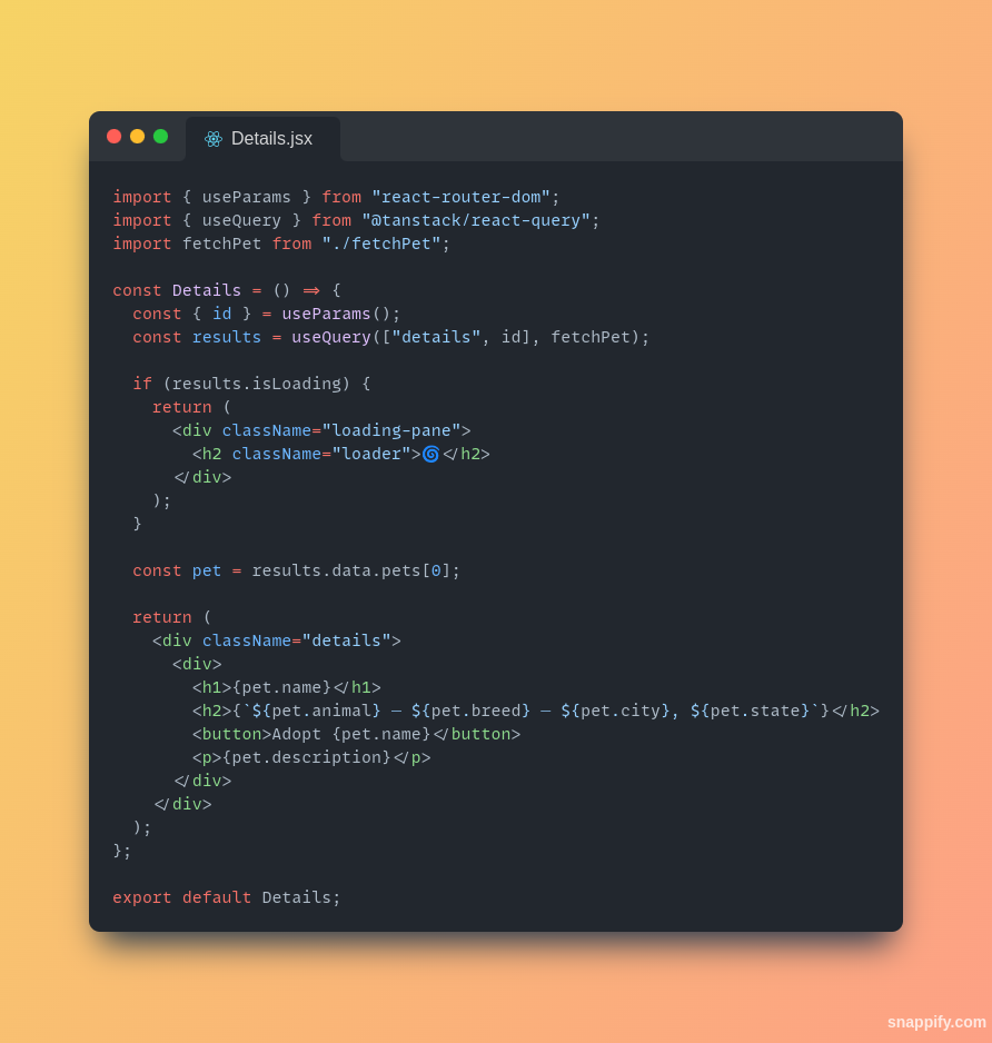 Details.jsx file that shows how to implement react query