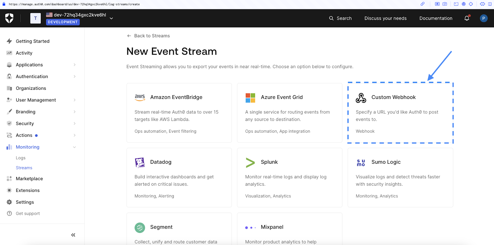 Auth0 Log Stream Setup