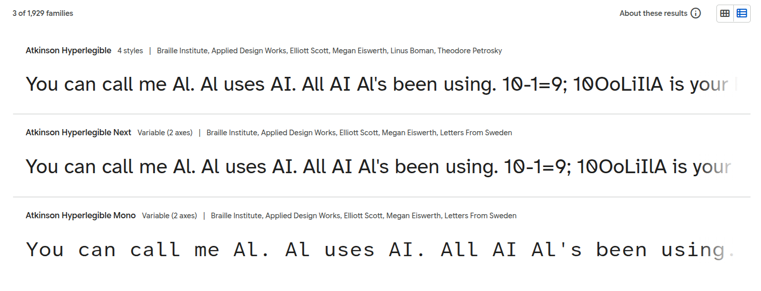font preview text: You can call me Al. Al uses AI. All AI Al's been using.