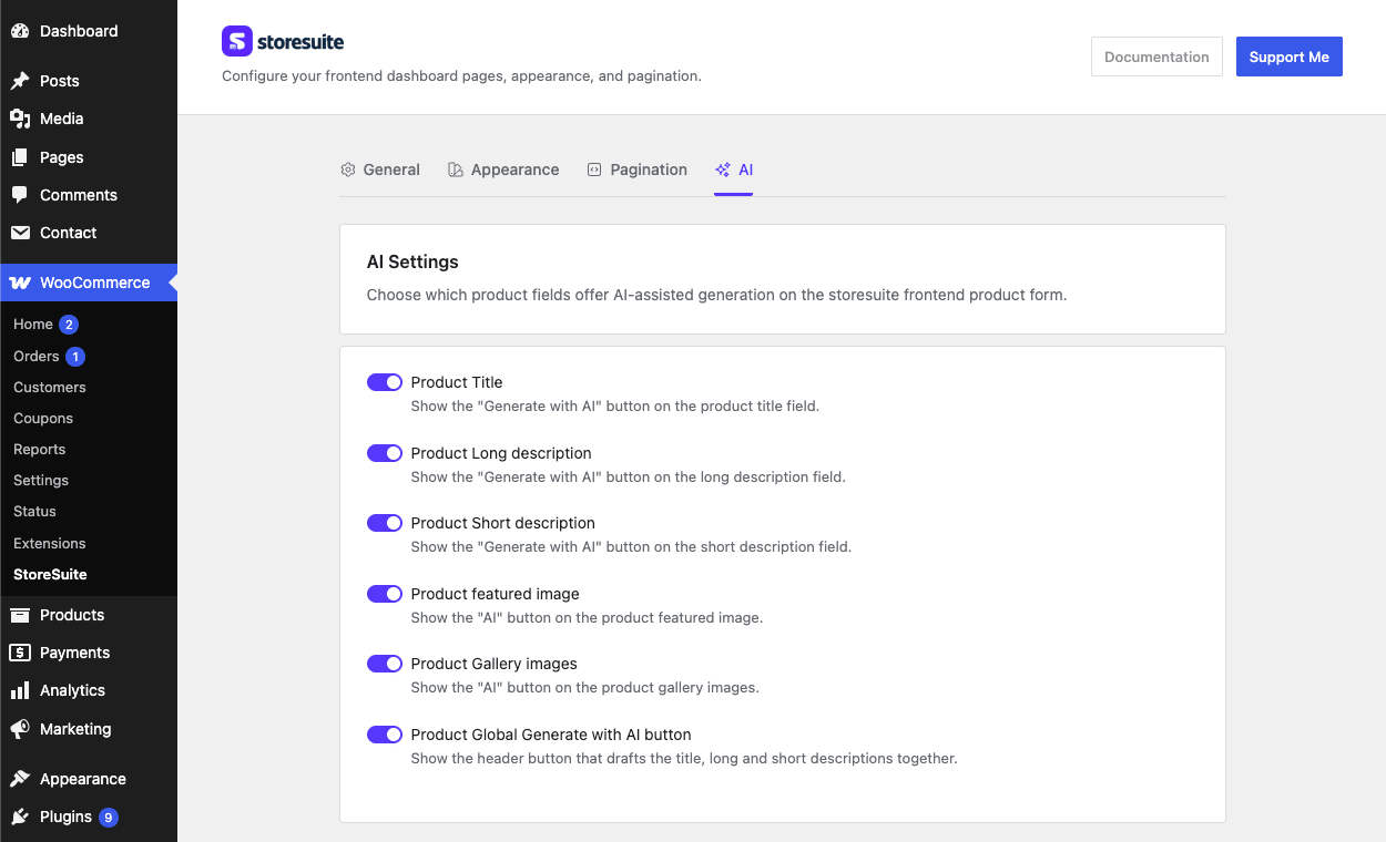 AI settings page