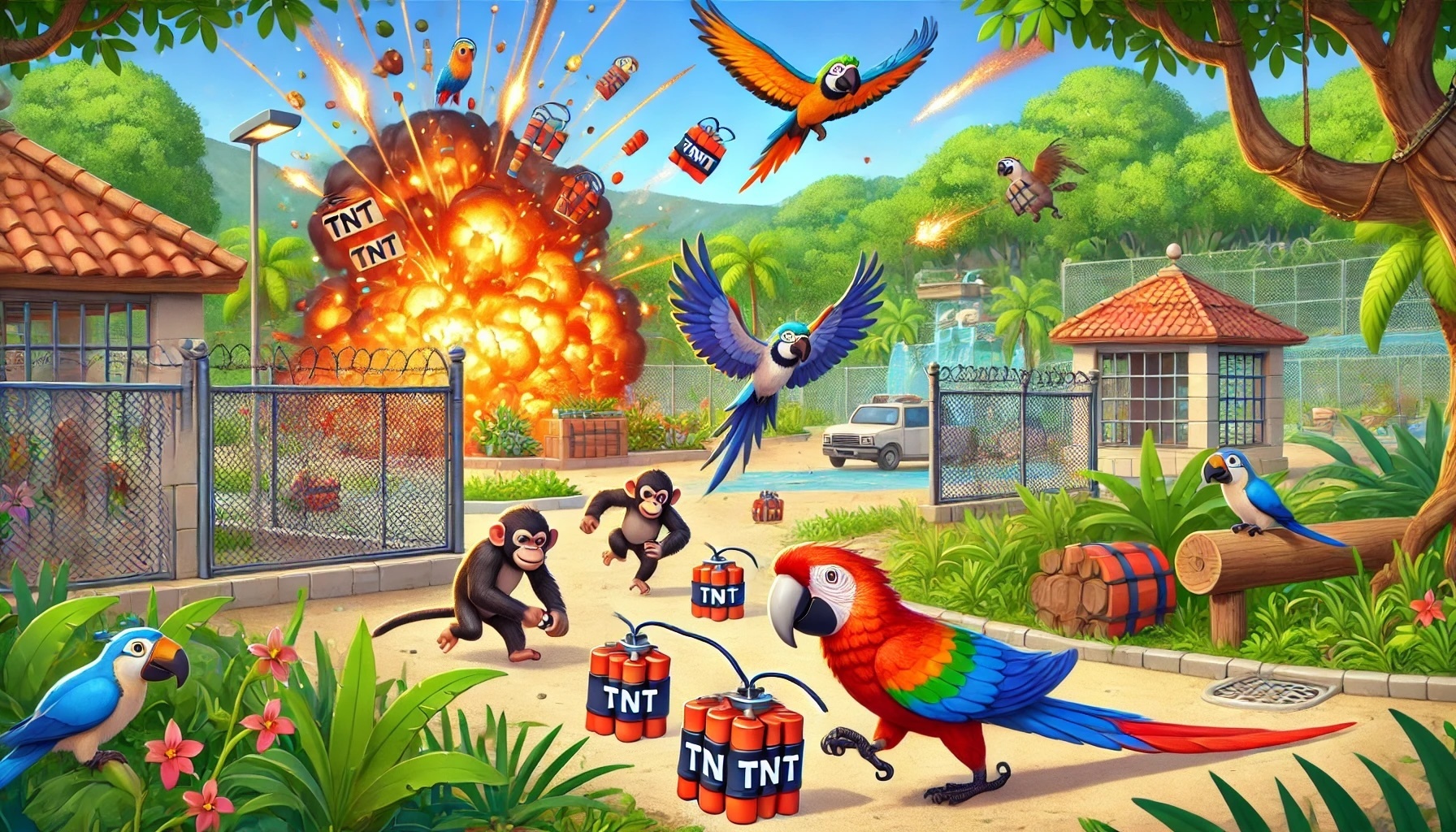 Animals escaping from the zoo using TNT