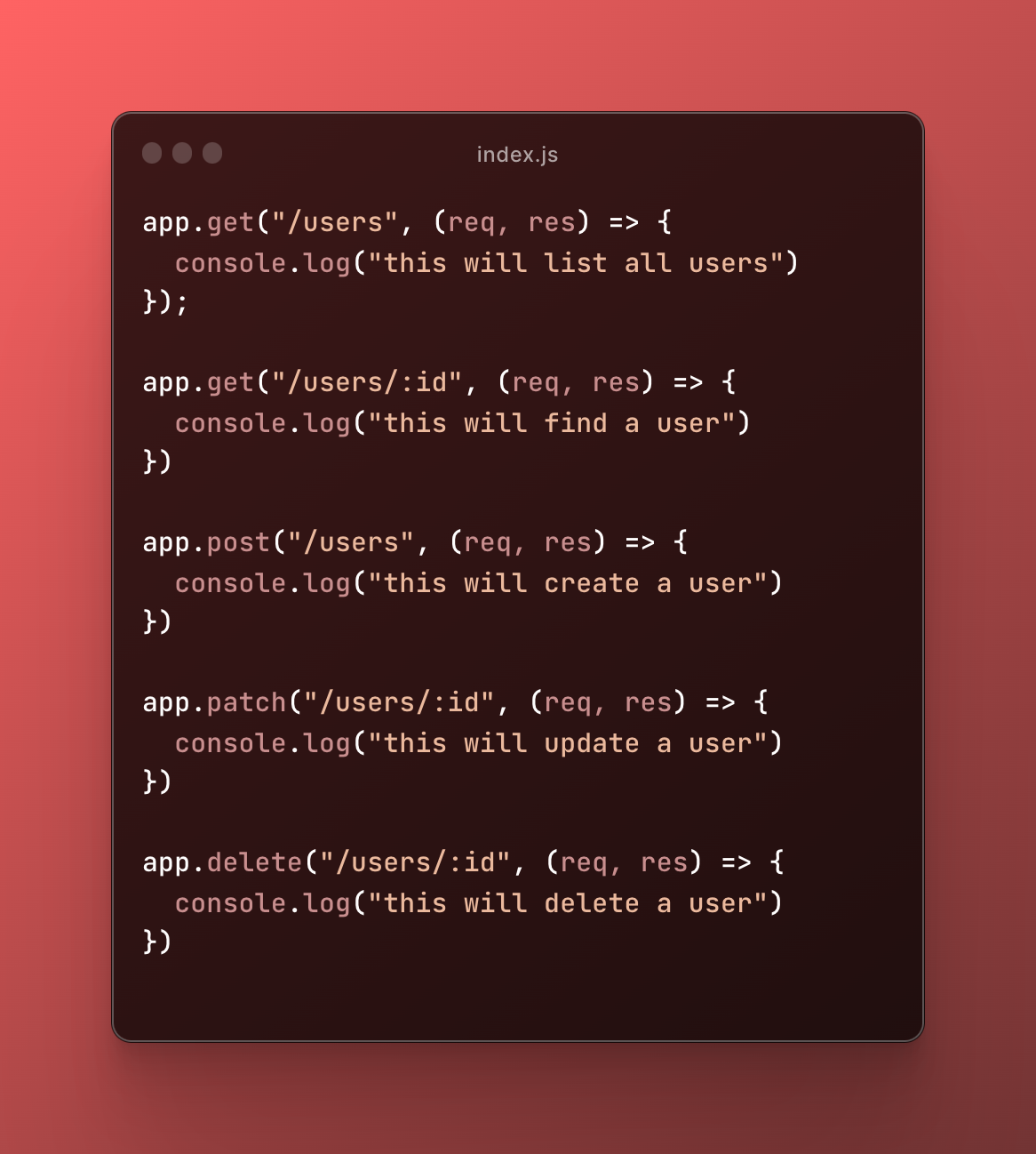 list of crud actions with correct endpoint designs