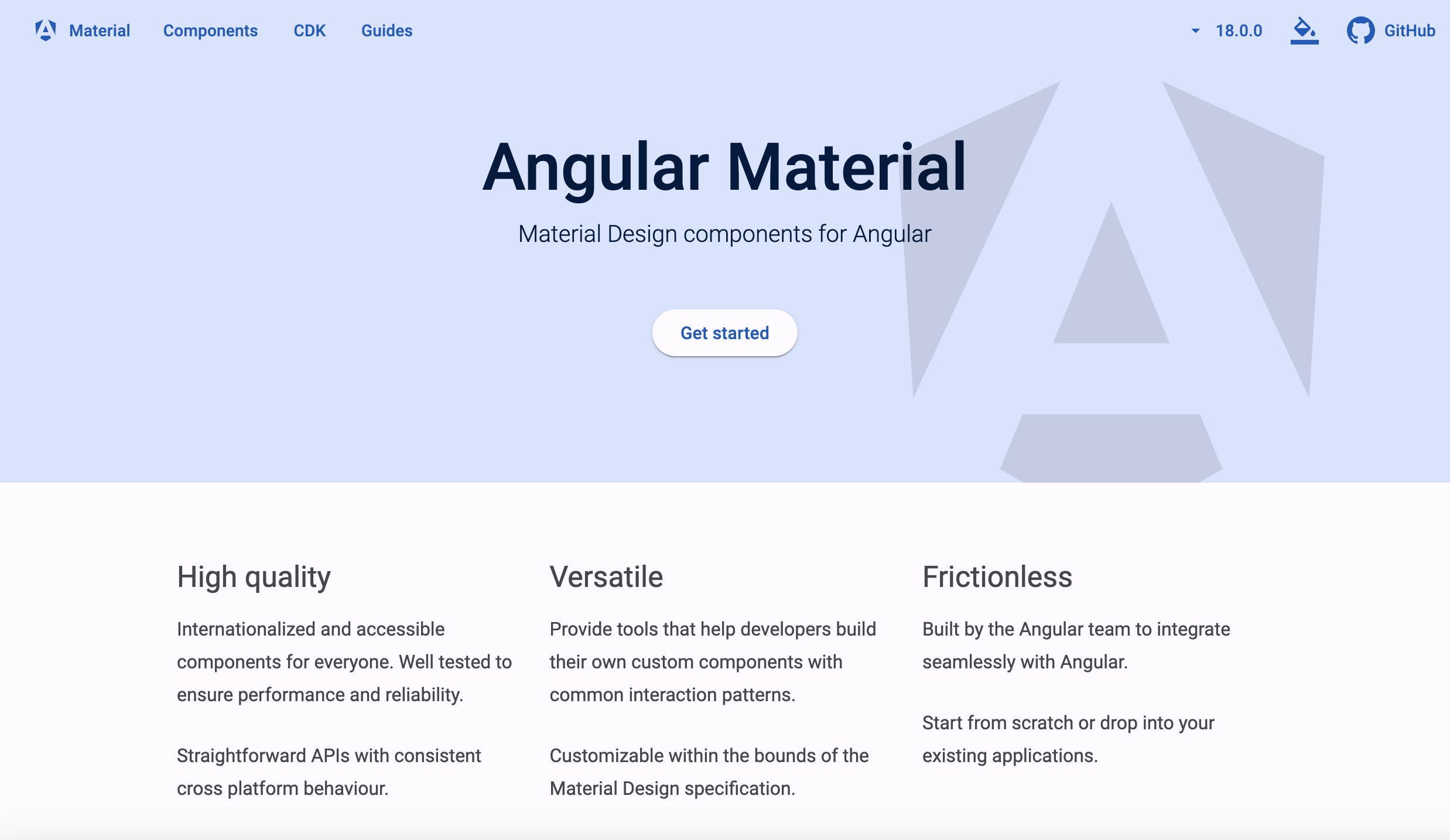 Angular Material home page