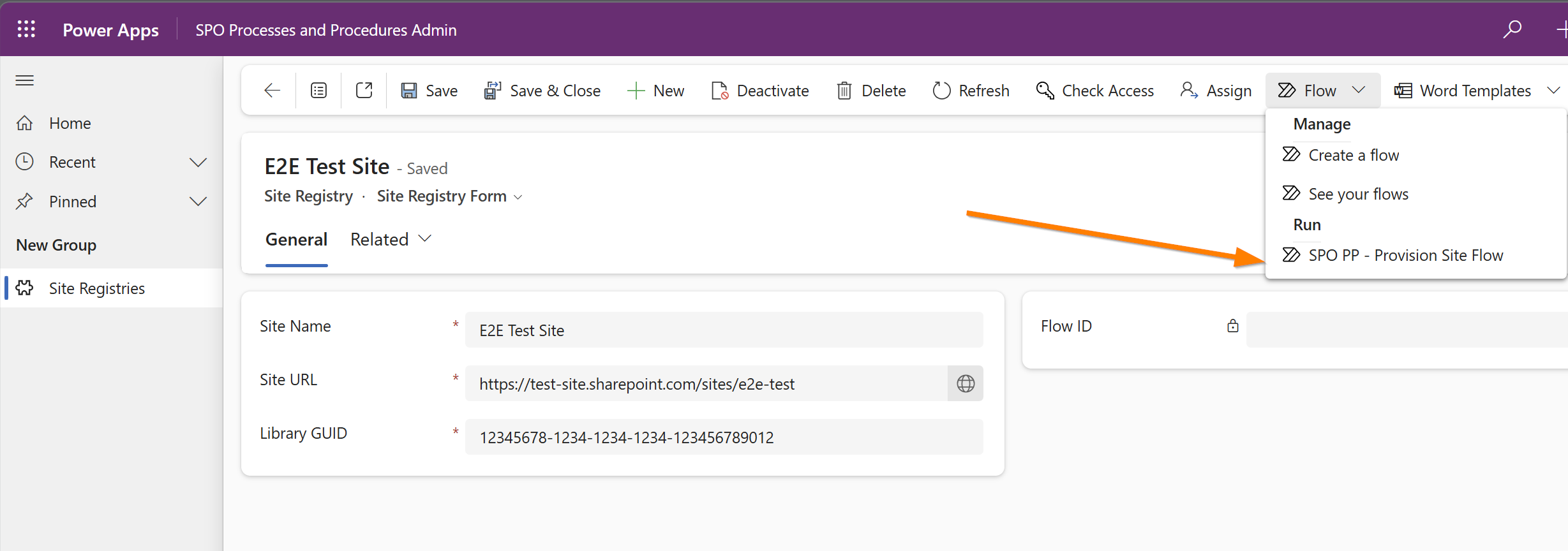 Trigger the Flow for a Site and Library