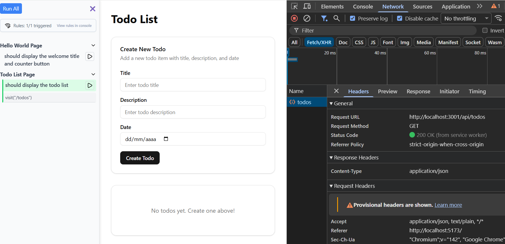 todo page with route mocked