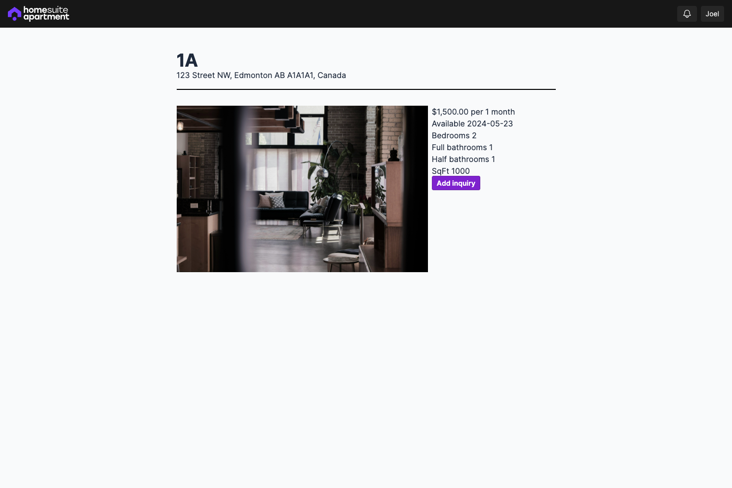 Unit listing show page, viewed by the public