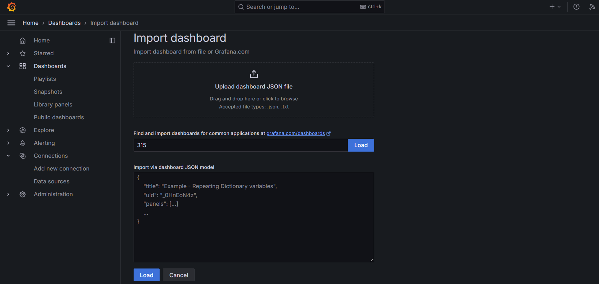 Grafana: Import Dashboard