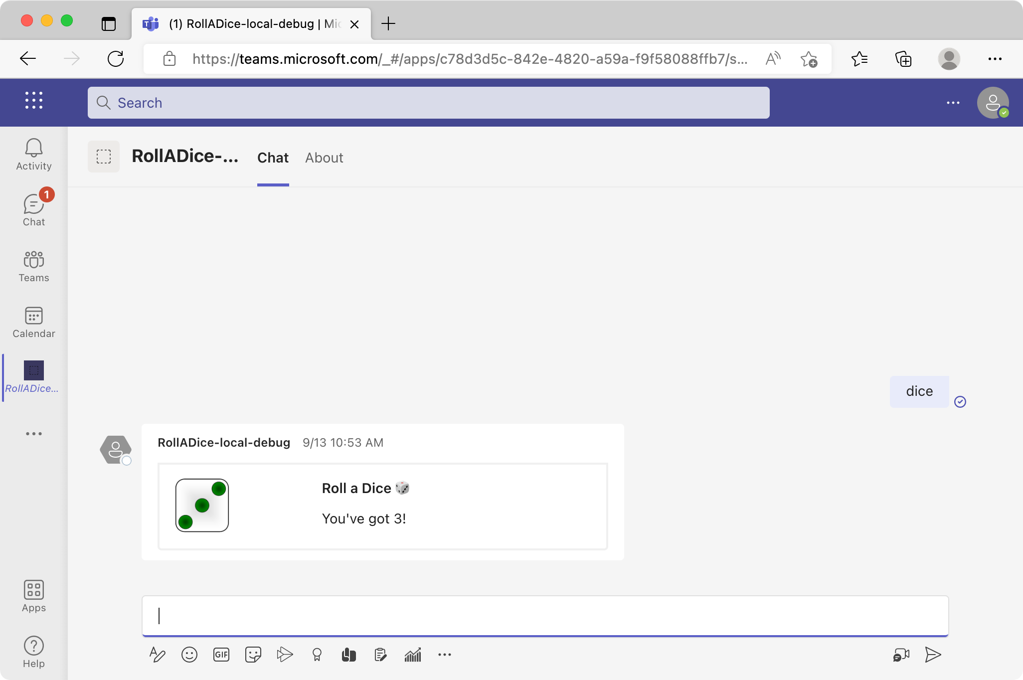 Screenshot of a bot running on Teams