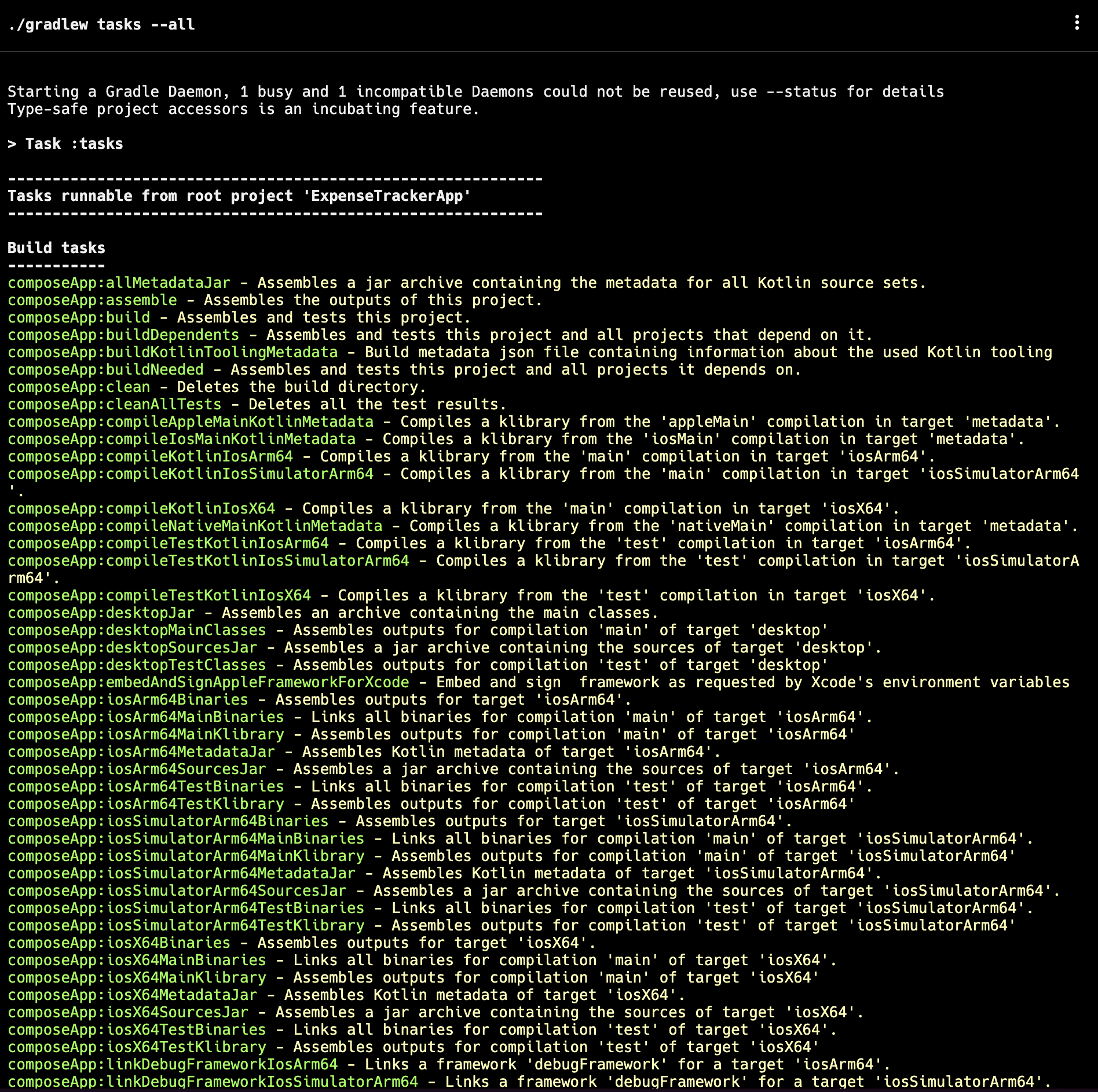 ./gradlew tasks --all result