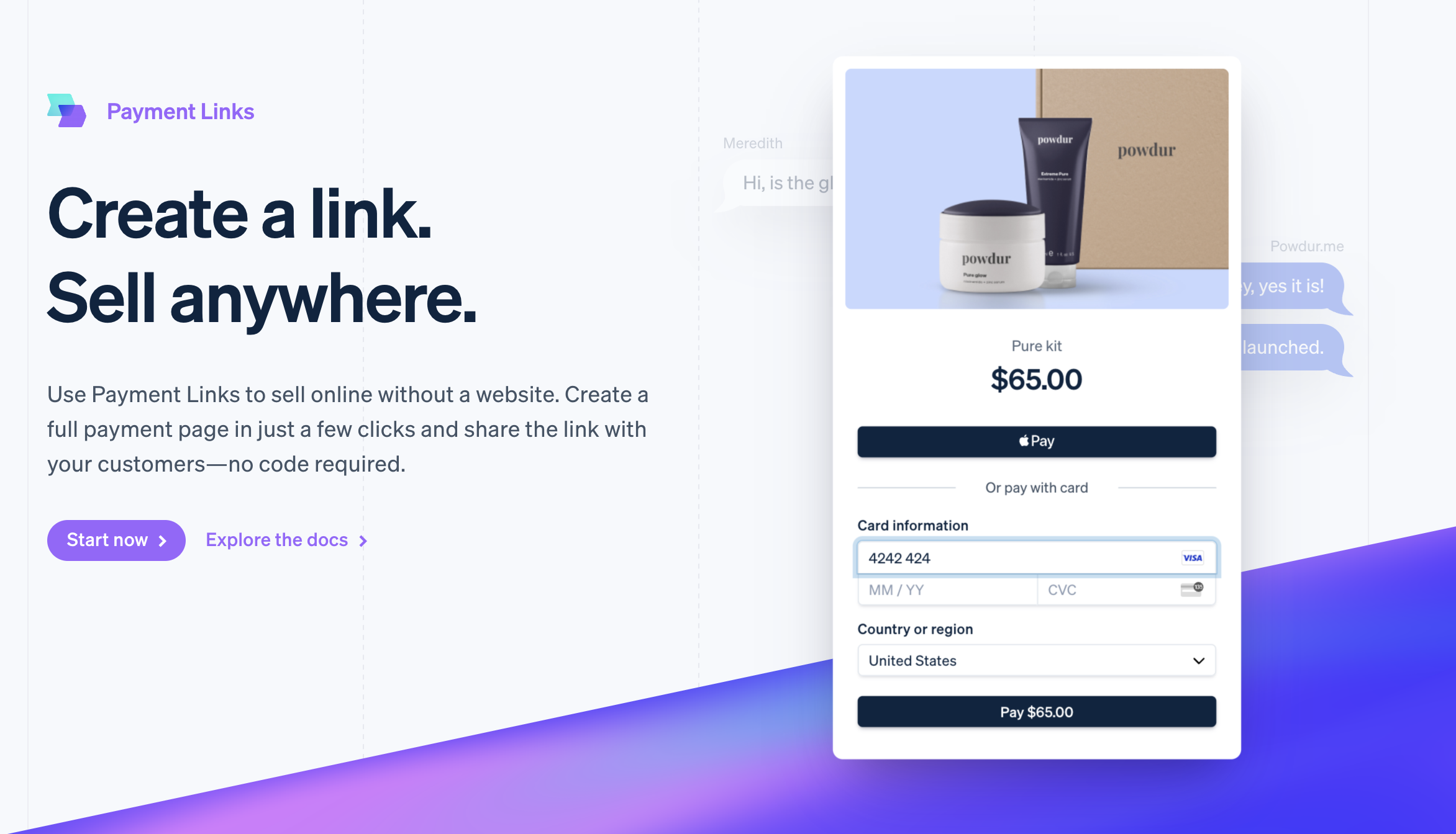 Get paid by sharing a URL with Payment Links