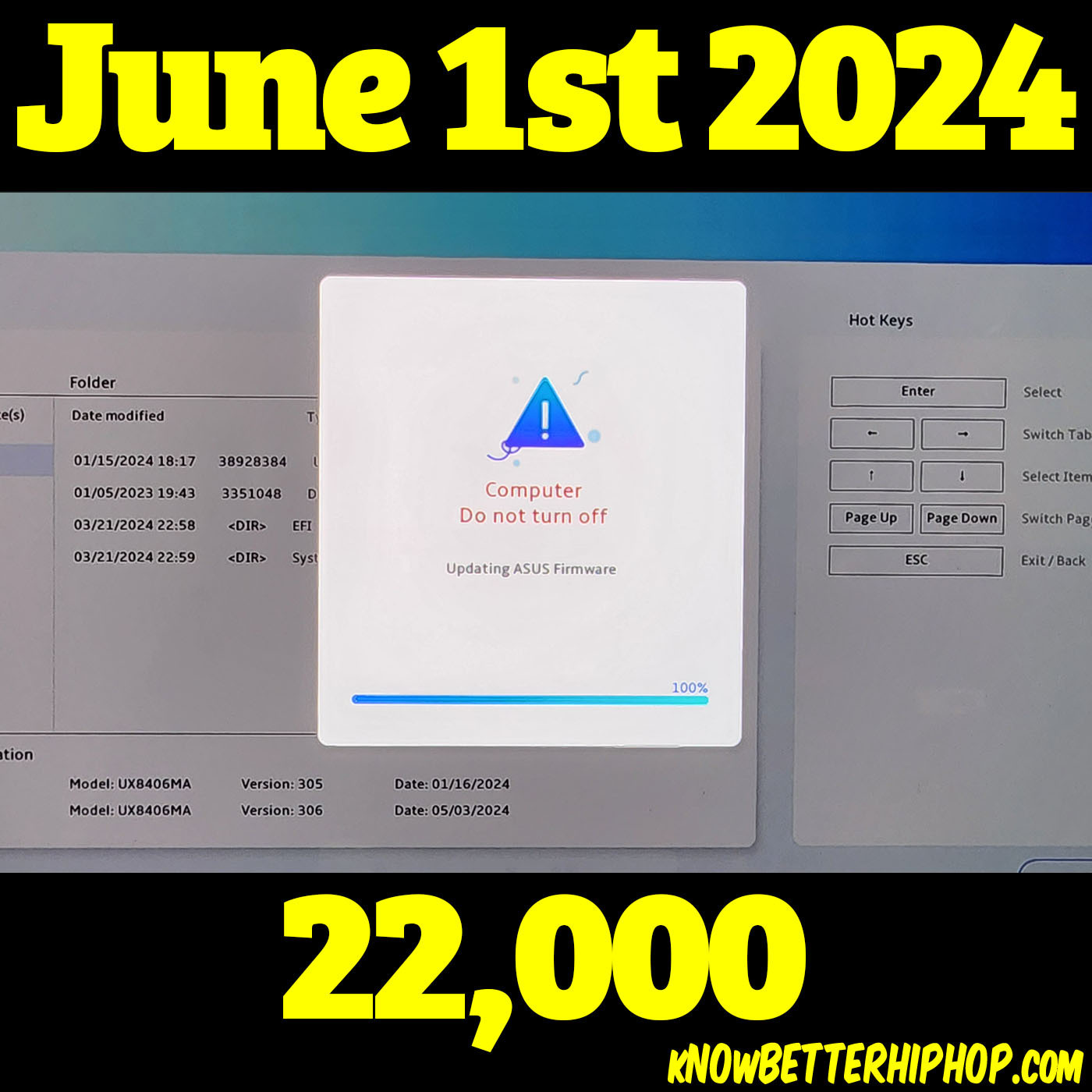 Radio show episode image of a screenshot saying that the firmware is being updated with the words June 1st 2024 22,000