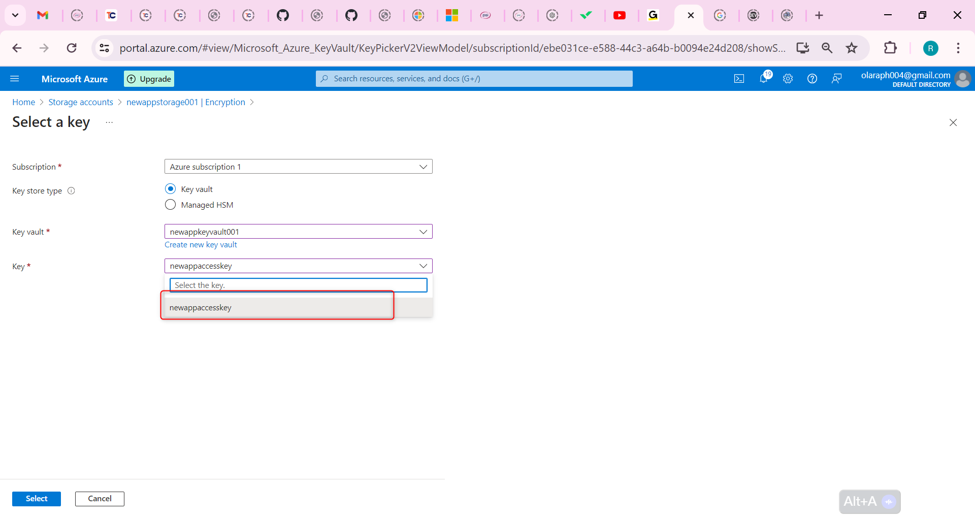 your key vault and key