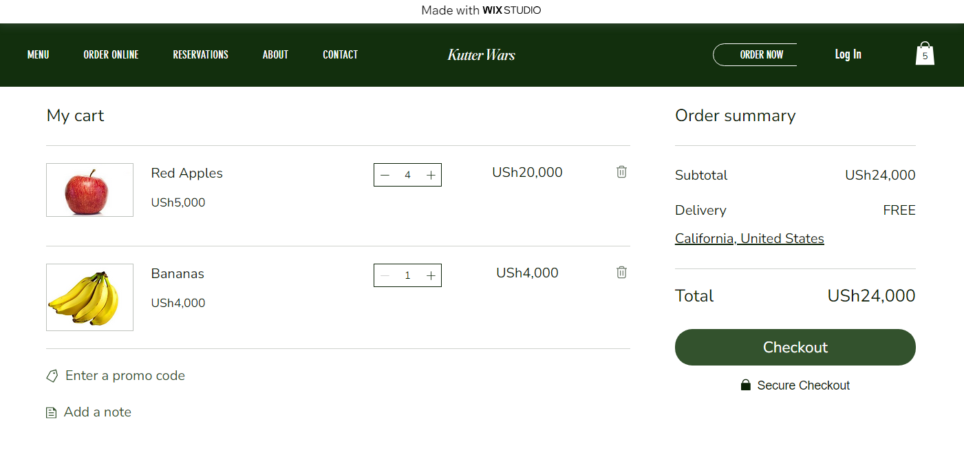 Items in Cart checkout