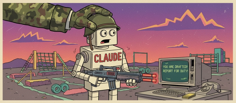 AI image of a robot named Claude drafted as a soldier