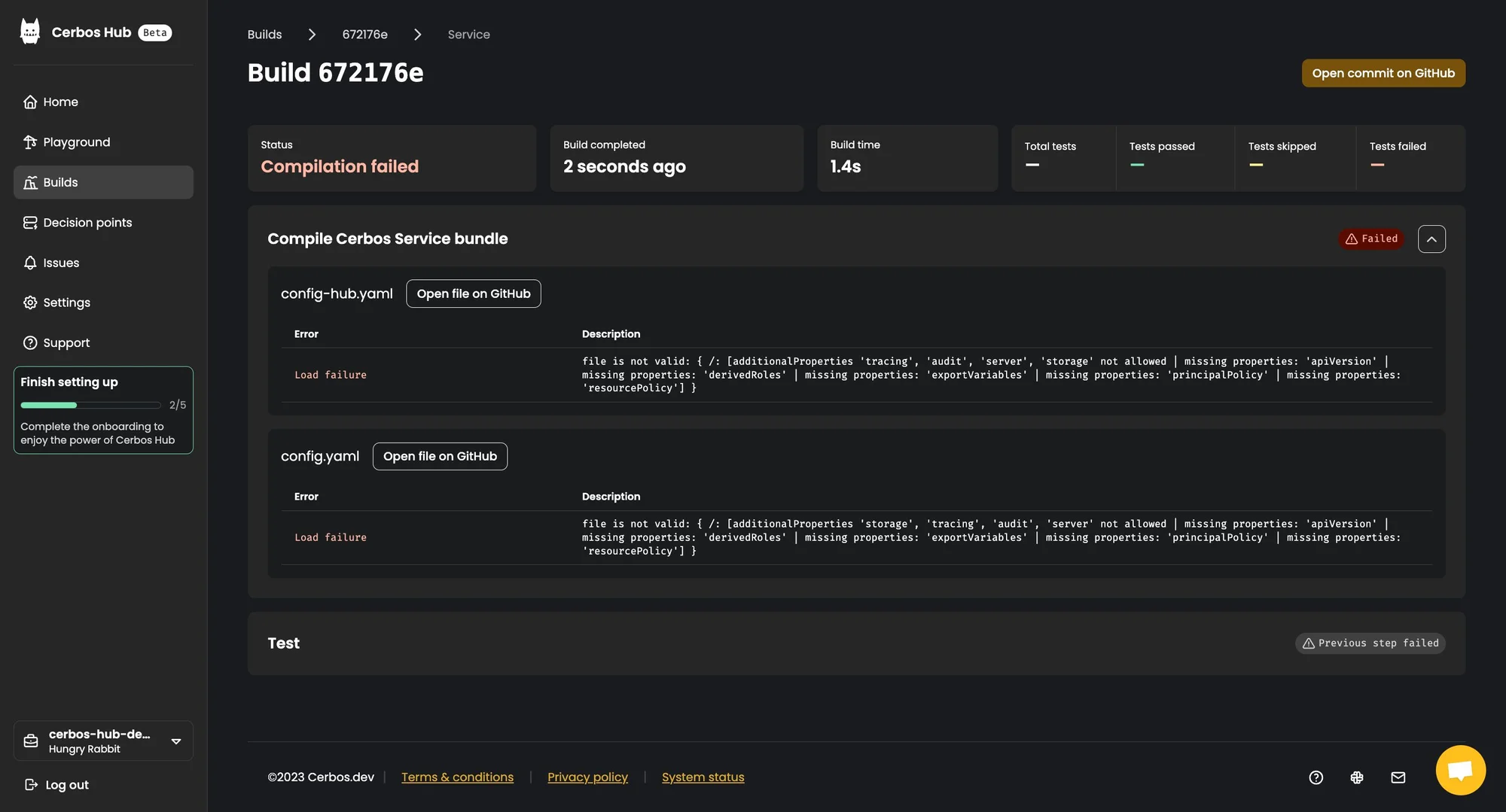 Failed build details