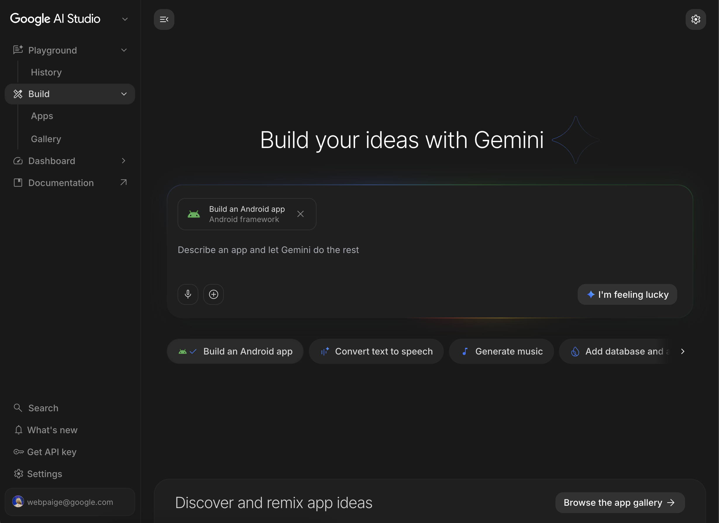 Prompt to Android app in AI Studio Build