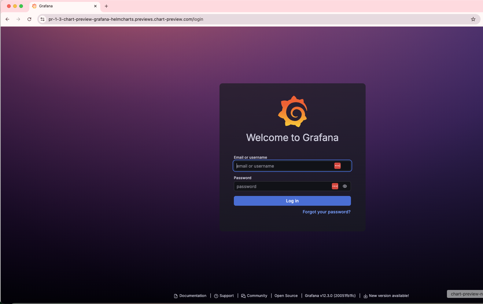 Grafana login page screenshot