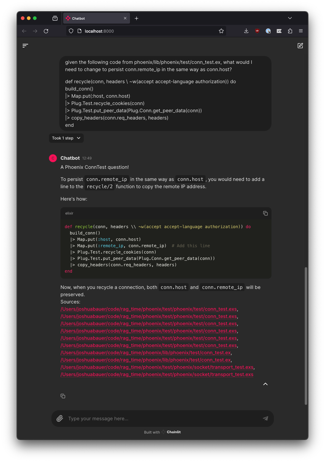 Screnshot of dialogue about implementation